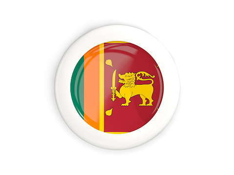 Flag of sri lanka, glossy round button with white frame isolated on white. 3D illustration