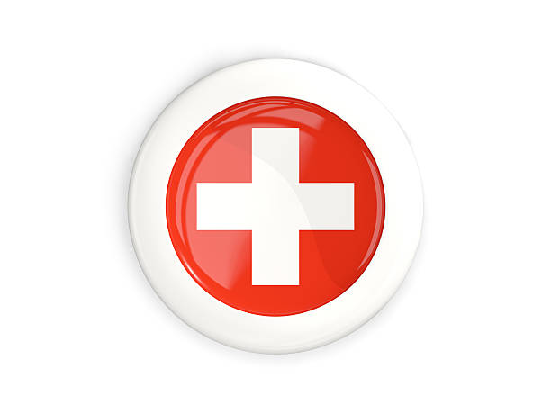 istock Flag of switzerland, glossy round button 636866150