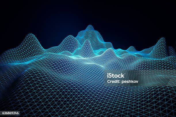 Blue Grid Waves Stock Photo - Download Image Now - Noise, Design, Pattern