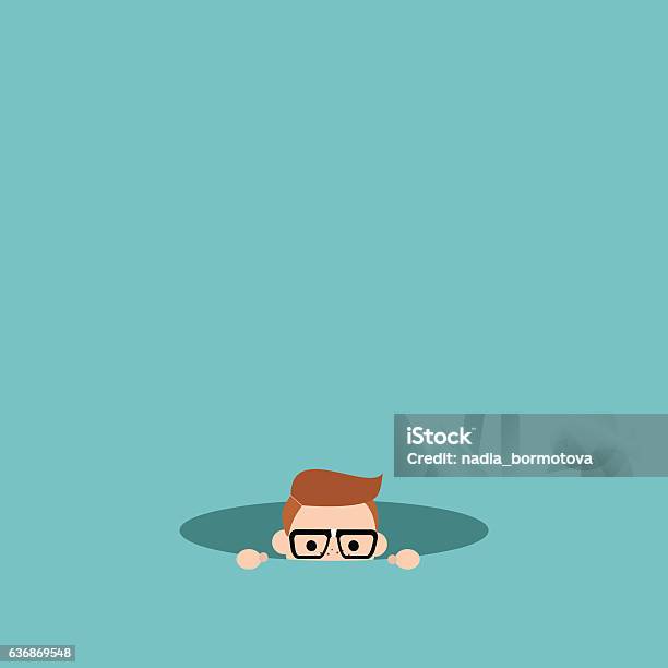 Curious Nerd Hiding In The Hole And Prying Stock Illustration - Download Image Now - Shy, Detective, Peeking