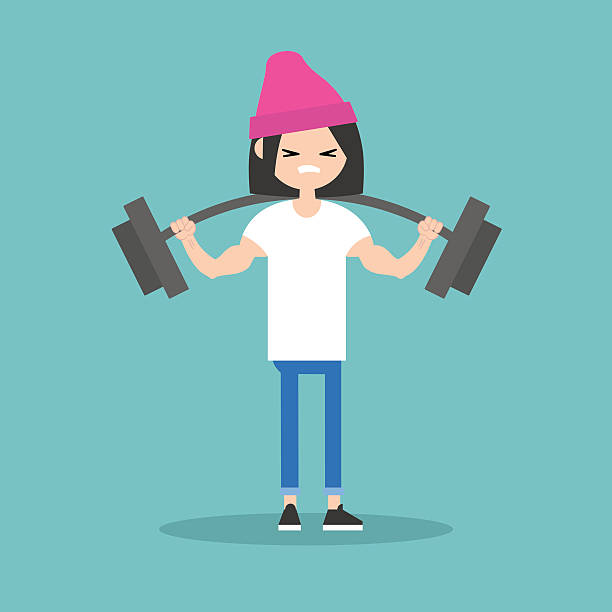 ilustraciones, imágenes clip art, dibujos animados e iconos de stock de niña levantando una barra de pesa pesada - human muscle women bicep girl power