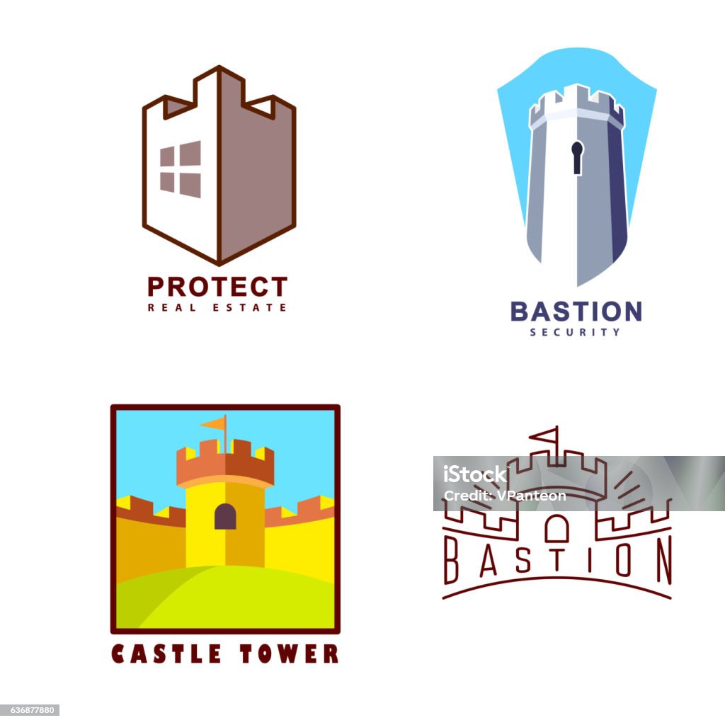 Castle tower logo for guard agency and protect system Castle tower real estate, guard agency or protect system Castle stock vector