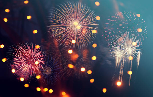 istock New Year fireworks, Happy New Year card 636878642