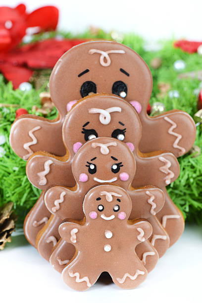 christmas background with Gingerbread cookie,  close-up, shallow
