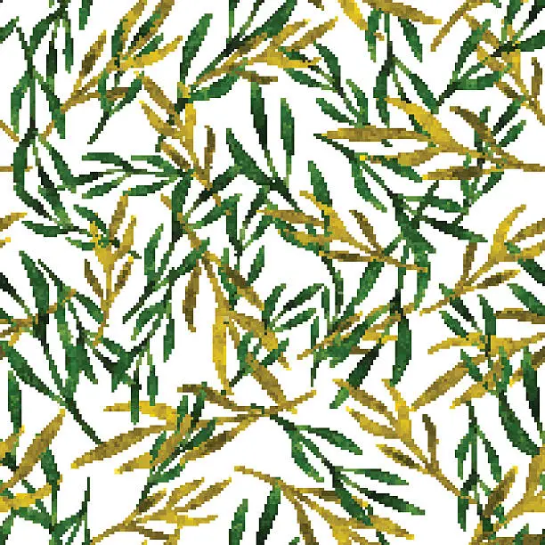 Vector illustration of Watercolor seamless pattern with green leaves