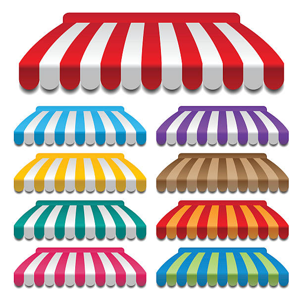 awnings set of colorful awnings. frames and backgrounds vectors. supermarket borders stock illustrations