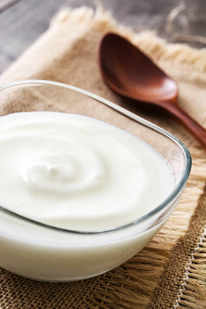 istock Greek yogurt in glass bowl 636882010