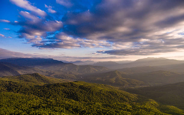 istock Aerial landscape.Forest and cloudy dramatic sky. 636884586