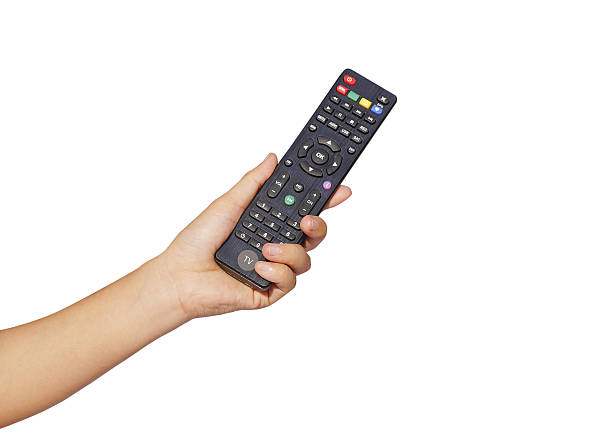 istock hand hold tv remote isolated on white background 636885222