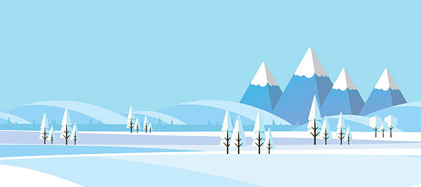 ilustrações, clipart, desenhos animados e ícones de paisagem abstrata de inverno em estilo de design plano. - winter snow backgrounds landscape