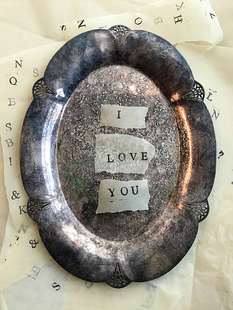 Old Tray with I Love You Stamped Papers