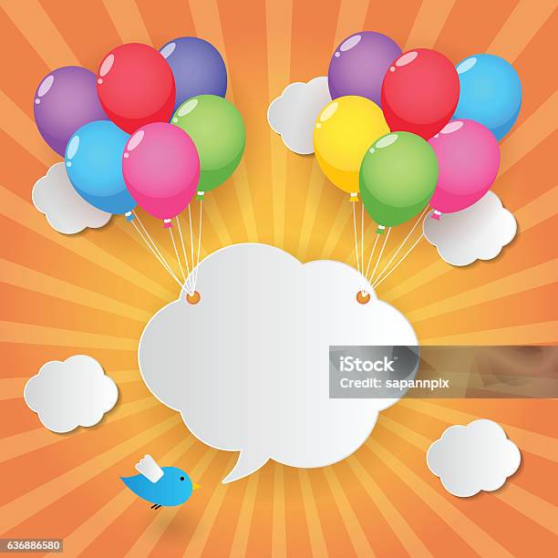 Balloon Sky Background Stock Illustration - Download Image Now - Anniversary, Balloon, Bird