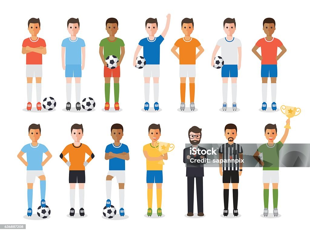 Fußballer, Fußballsportler Charaktersatz - Lizenzfrei Fußball Vektorgrafik