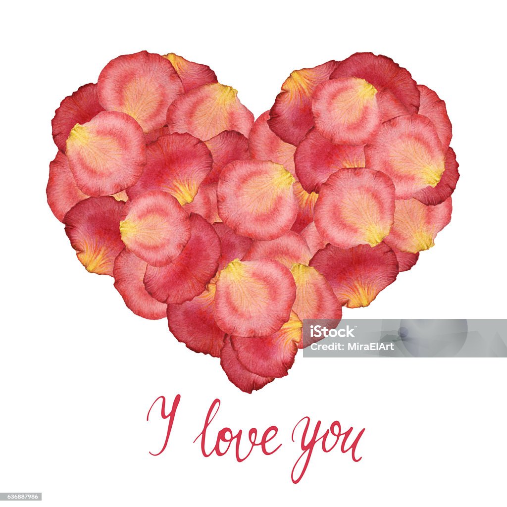 Coeur de pétales rose aquarelle de roses - Photo de Amour libre de droits
