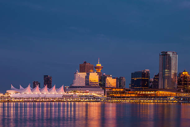 Vancouver city skyline after sunset. stock photo