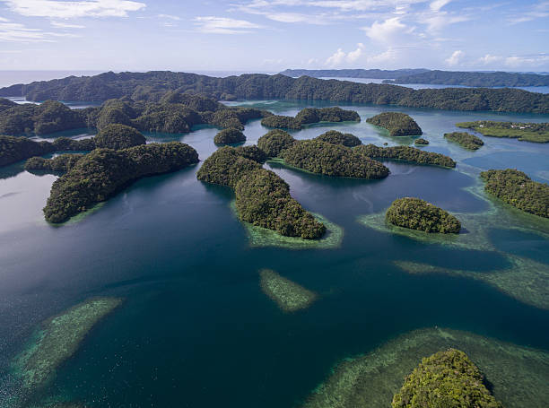 isla koror en palaos. archipiélago, parte de la región de micronesia - micronesia lagoon palau aerial view fotografías e imágenes de stock