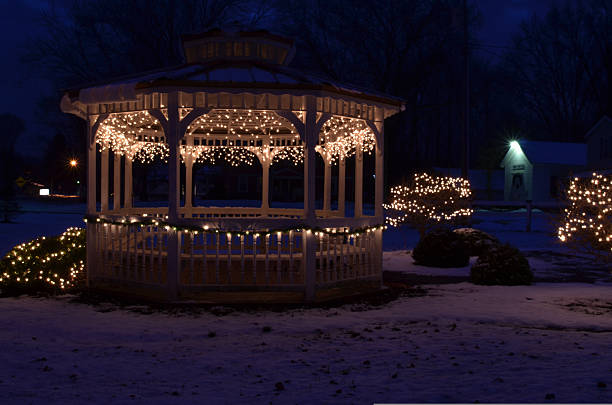 istock Christmas lights night illuminated gazebo 636888828