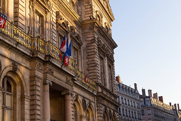 istock Townhall in lyon with french flag 636889076