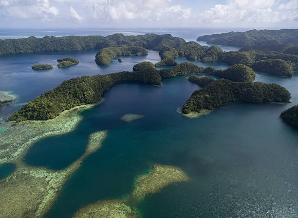 isla koror en palaos. archipiélago, parte de la región de micronesia - micronesia lagoon palau aerial view fotografías e imágenes de stock