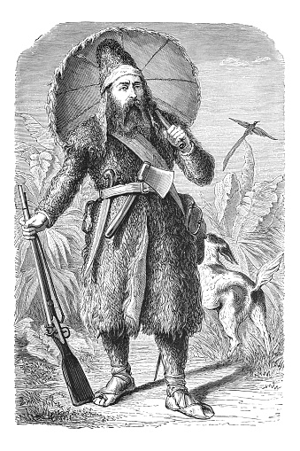 Robinson Crusoe by Daniel Davoe steel engraving published in 1881 