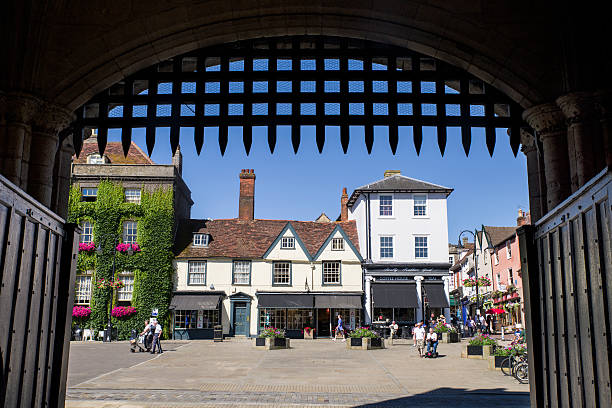 View of Bury St. Edmunds from the Abbey Gate Bury St. Edmunds, UK - July 19th 2016: A view of Bury St. Edmunds as seen from underneath the Abbey Gate, Suffolk. bury st edmunds photos stock pictures, royalty-free photos & images