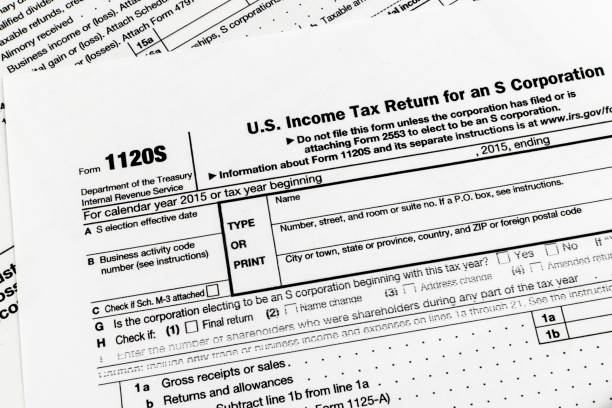 IRS Form 1120S Small Corporation Income Tax Return Close up shot of United States Internal Revenue Service (IRS) tax return form. section 125 tax stock pictures, royalty-free photos  images