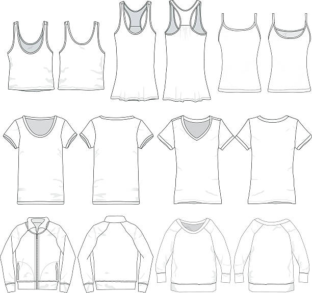 шаблоны женского векторного тройника - t shirt template shirt clothing stock illustrations