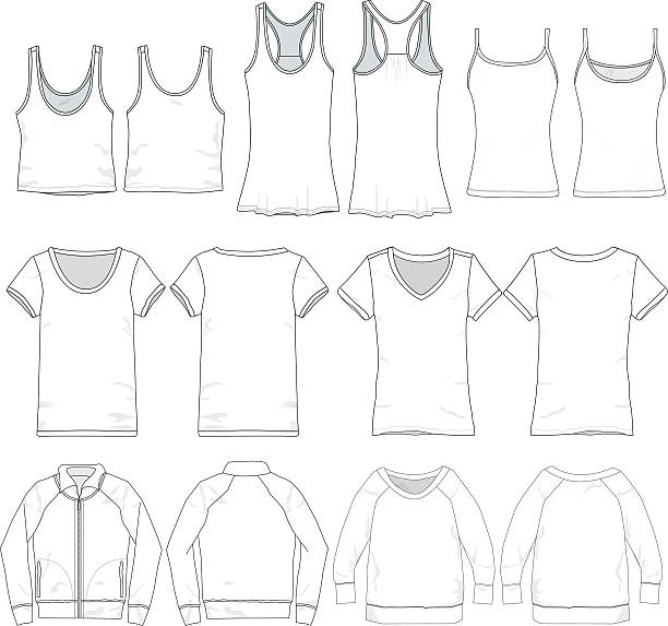 Feminine vector tee templates Vector templates for various women's wear sleeveless top stock illustrations