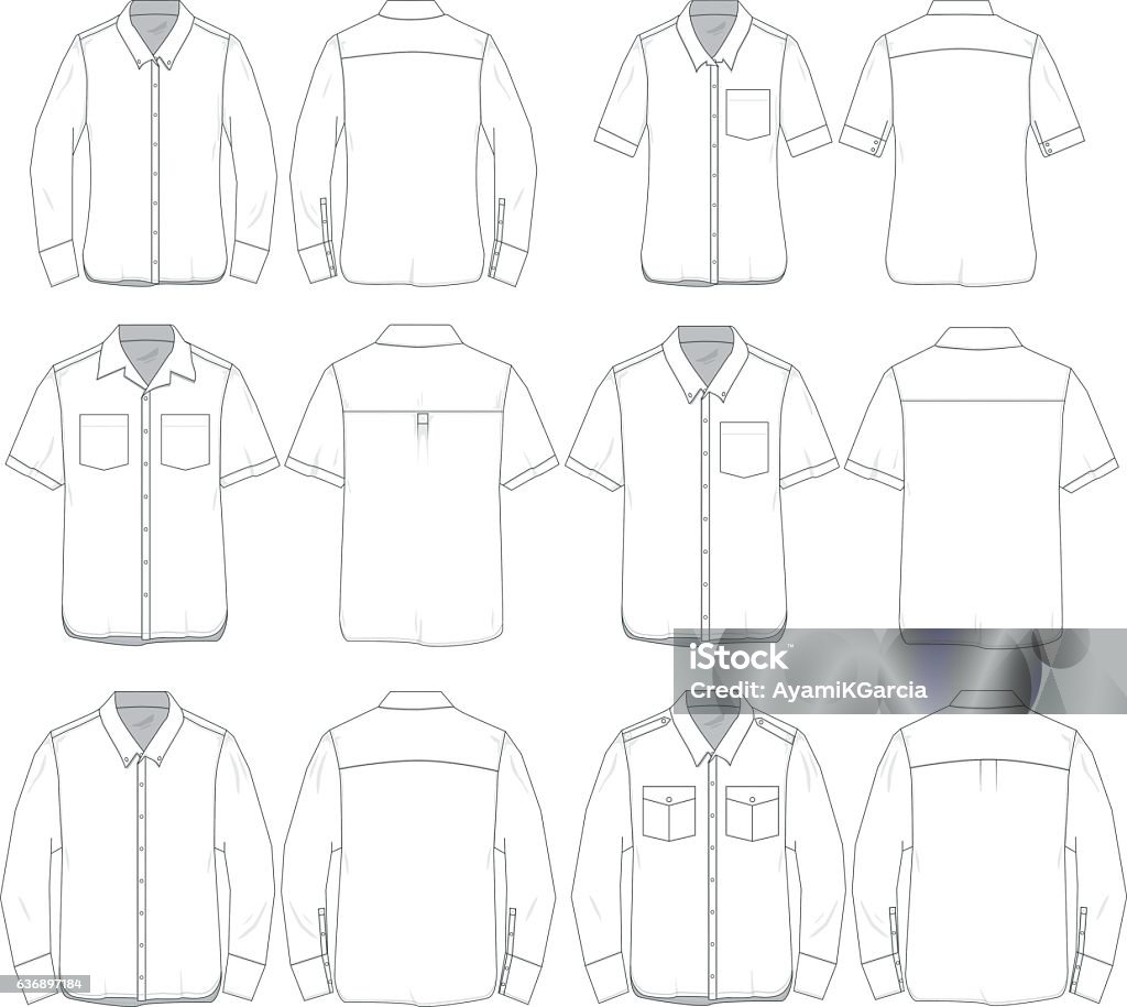 Vector Men and Women tee templates Vector illustration of various unisex botton-up shirts for mock up. Button Down Shirt stock vector