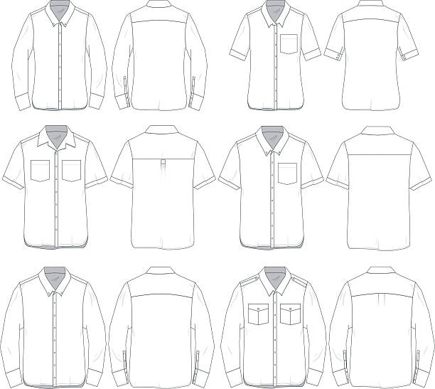 Vector Men and Women tee templates Vector illustration of various unisex botton-up shirts for mock up. short sleeved stock illustrations
