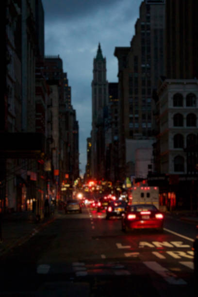 Blacked-Out Manhattan Blur Background blur of darkness over blacked-out streets of Lower Manhattan in New York, NY, USA, after Hurricane Sandy. 2012 stock pictures, royalty-free photos & images
