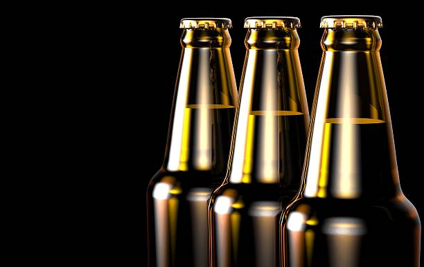 istock Bottles of beer on a black background. 3d illustration. 636901090