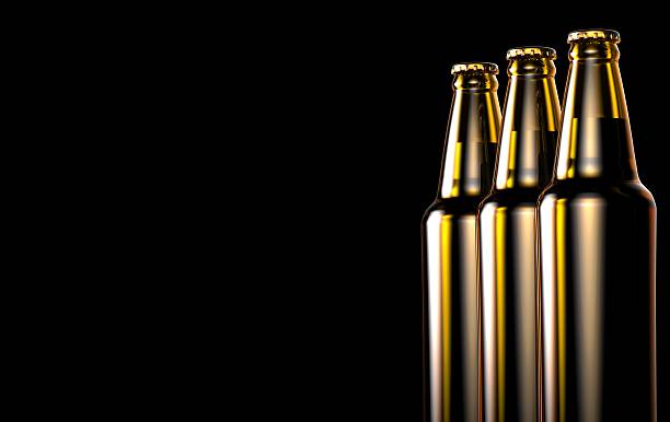 istock Bottles of beer on a black background. 3d illustration. 636901140