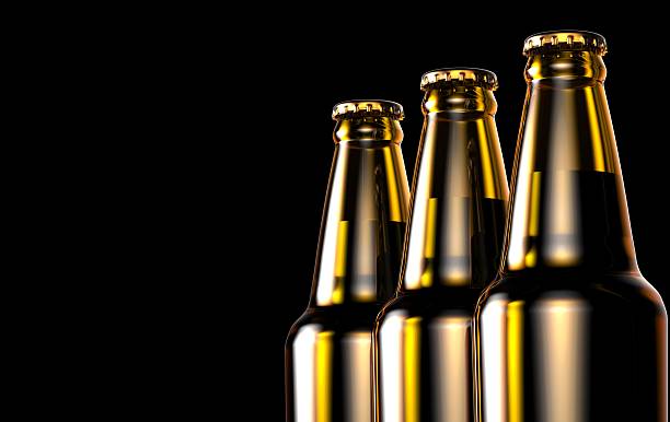 istock Bottles of beer on a black background. 3d illustration. 636901182