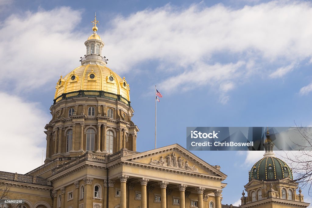 Des Moines Iowa Capital Building Government Dome Architecture - Foto stock royalty-free di Capitali internazionali