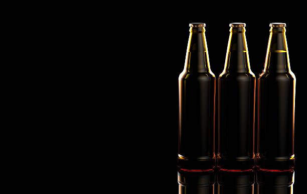 istock Bottles of beer on a black background. 3d illustration. 636901282