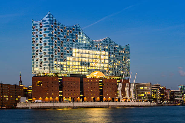 The Concert hall Elbphilharmonie in Hamburg Hamburg, Germany - December 29, 2016: Elbphilharmonie, Hamburg Hafencity, Dusk, Germany, Europe elbphilharmonie photos stock pictures, royalty-free photos & images