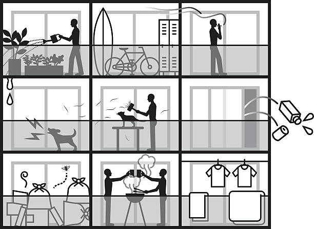 illustrazioni stock, clip art, cartoni animati e icone di tendenza di fastidio sul balcone - veranda