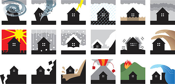 자연 재해는 - residential structure house water natural disaster stock illustrations