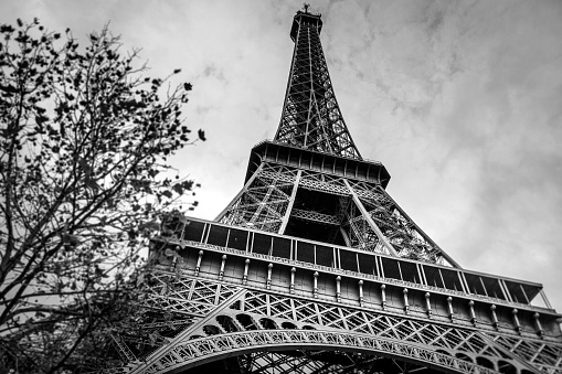 Paris, France - cityscape with Trocadero gardens and Eiffel Tower. UNESCO World Heritage Site.