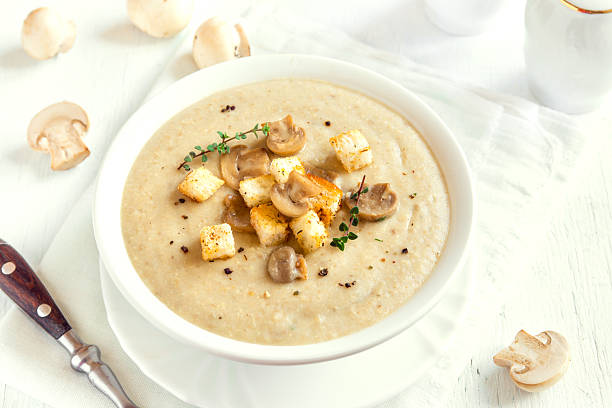 istock Mushroom soup with croutons 636920470
