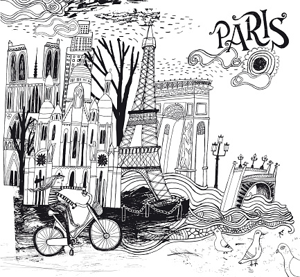 Paris in France illustration. Vector illustration