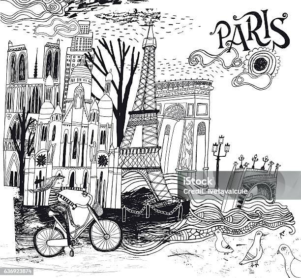Paris In France Illustration Stock Illustration - Download Image Now - Paris - France, France, Pigeon