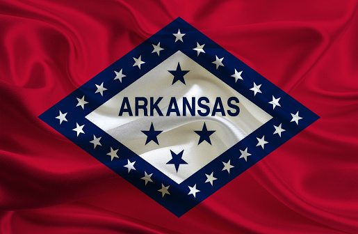 Arkansas flag, three dimensional render, satin texture. US State Flag, USA