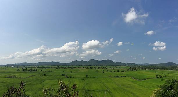 istock Rice fields and mountain panorama view in southeast Asia, Thailand, 636944520