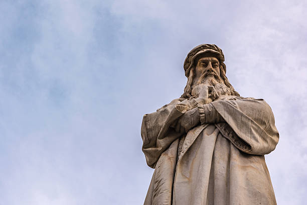 istock Leonardo Da Vinci Statue Milan Italy Blue Sky Closeup Portrait 636945334