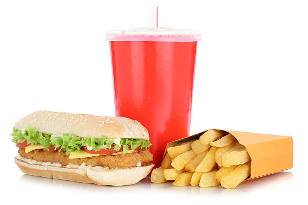 istock Chickenburger chicken burger hamburger and fries menu meal combo 636945516
