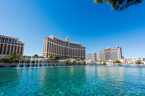 Las Vegas, Nevada, USA - October 3, 2016: Las Vegas Bellagio Hotel Casino, featured with its world famous dancing fountains show in Las Vegas, Nevada.
