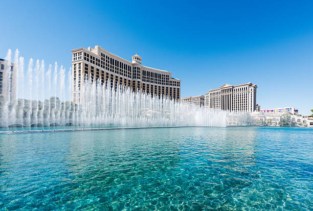 Las Vegas Bellagio Hotel Casino & the Dancing Fountians Las Vegas, Nevada, USA - October 3, 2016: Las Vegas Bellagio Hotel Casino, featured with its world famous dancing fountains show in Las Vegas, Nevada. game resort pictures stock pictures, royalty-free photos & images