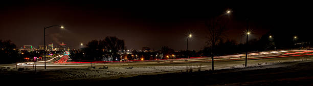 istock Streaking car lights at night Boise Idaho 636947252